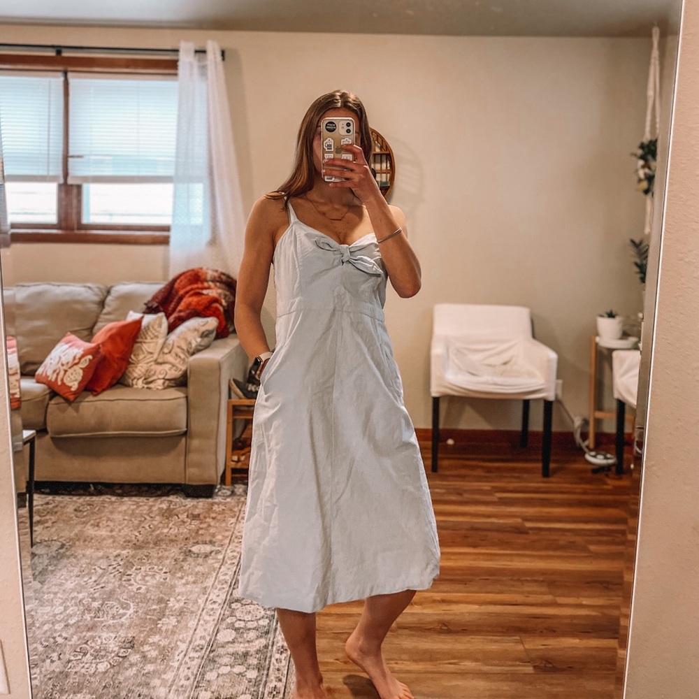 - Lulus Lush Ain't No Other Light Blue Chambray Midi Pocket dress